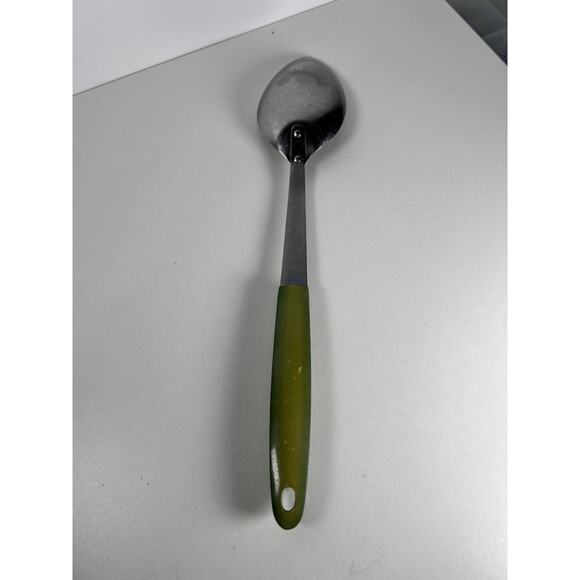 Vintage Sears Avocado Green Stainless Steel Serving Spoon Plastic Handle 12" - Picture 3 of 4